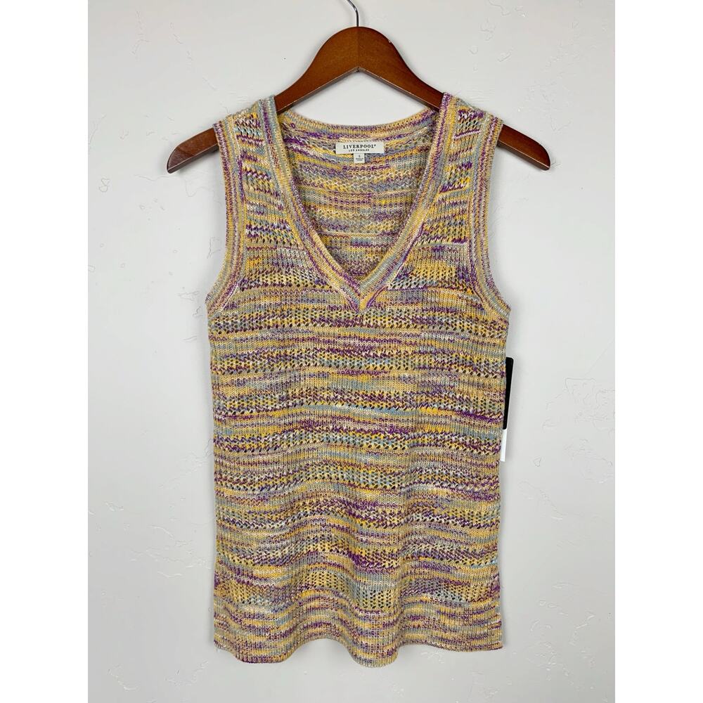 New Liverpool Quincy Sweater Vest V-Neck Sleeveless Yellow Purple Women's S